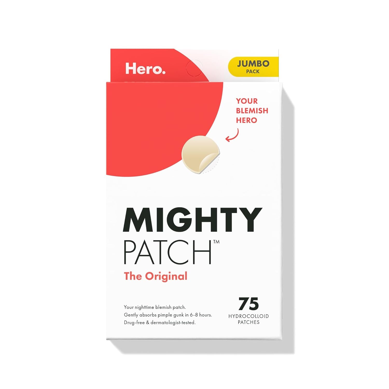 Mighty Patch™ Original Patch from  – the #1 Hydrocolloid Acne Pimple Patch for Shrinking Zits and Whiteheads in 1 Use; Nighttime Spot Stickers for Face and Skin (72 Count)